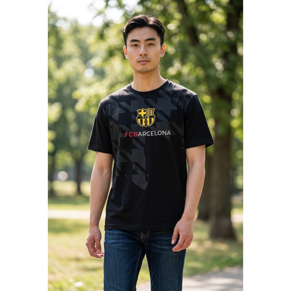FC Barcelona Mens Black Graphic T-Shirt Soccer Barca Crest Logo Tee Size M